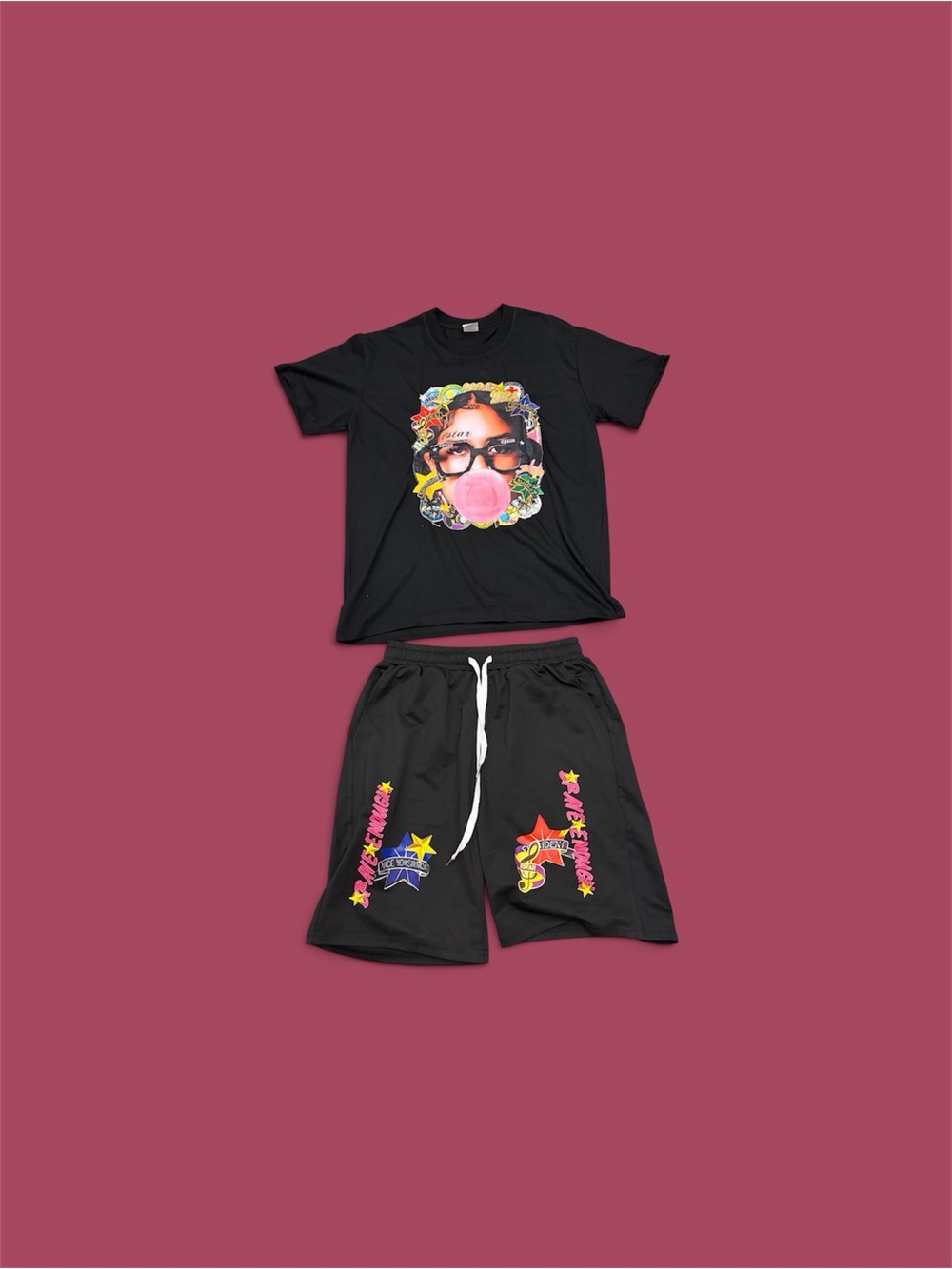 Y2K Graphic Tee & Shorts Set — Size Small